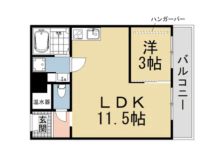 叡山電鉄 元田中駅 徒歩7分 4階建 築47年(1LDK/2階)の間取り写真