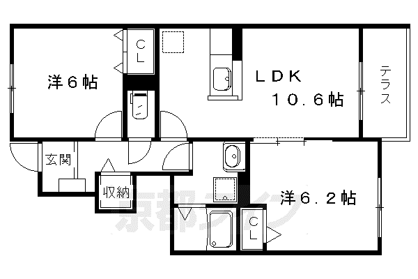 叡山電鉄 岩倉駅(京都) 徒歩10分 2階建 築14年(2LDK/1階)の間取り写真