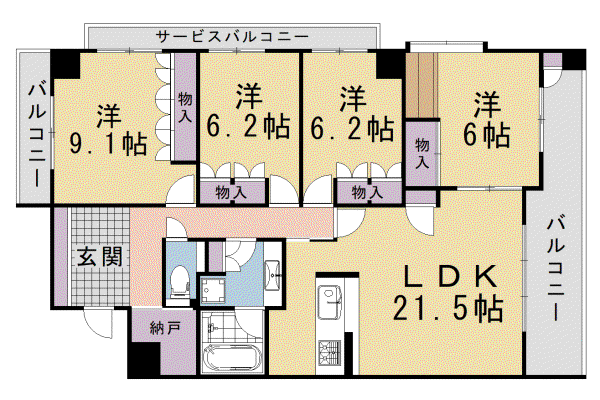 京阪電気鉄道鴨東線 出町柳駅 徒歩10分 5階建 築25年(4LDK/4階)の間取り写真
