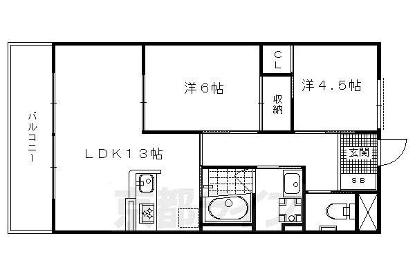 京都市烏丸線 松ケ崎駅(京都) 徒歩3分 3階建 築13年(2LDK/2階)の間取り写真