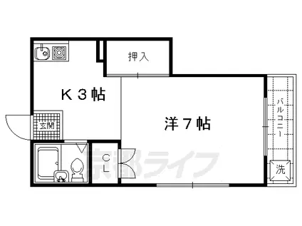 京福北野線 北野白梅町駅 徒歩43分 2階建 築38年(1K/2階)の間取り写真
