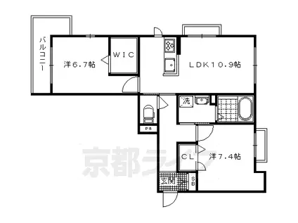 京都市烏丸線 北大路駅 徒歩22分 3階建 築12年(2LDK/2階)の間取り写真