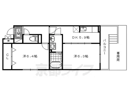 叡山電鉄 市原駅 徒歩2分 2階建 築12年(2DK/1階)の間取り写真
