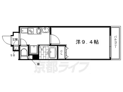 叡山電鉄 元田中駅 徒歩3分 5階建 築14年(1K/3階)の間取り写真