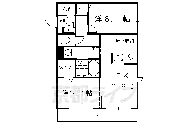 グリナージュ岩倉A棟B棟(2LDK/1階)の間取り写真