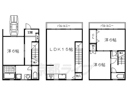 叡山電鉄 元田中駅 徒歩5分 3階建 築21年(3LDK)の間取り写真