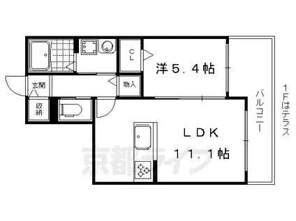 京都市烏丸線 松ケ崎駅(京都) 徒歩5分 2階建 築12年(1LDK/1階)の間取り写真