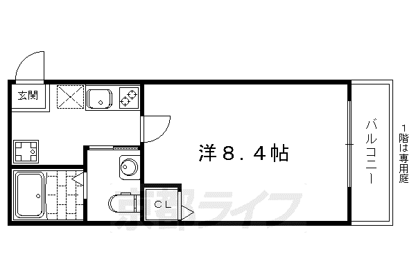 叡山電鉄 元田中駅 徒歩2分 4階建 築12年(1K/1階)の間取り写真