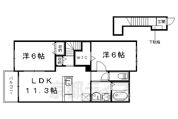 京阪電気鉄道鴨東線 神宮丸太町駅 徒歩30分 2階建 築12年(2LDK/2階)の間取り写真