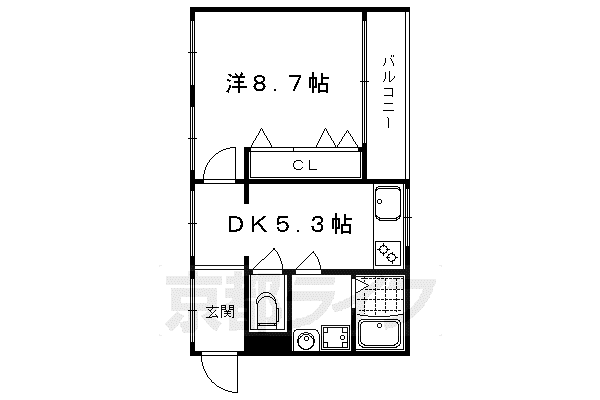 叡山電鉄 修学院駅 徒歩3分 3階建 築59年(1DK/3階)の間取り写真