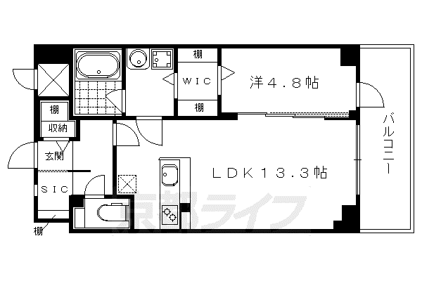京阪電気鉄道鴨東線 出町柳駅 徒歩5分 5階建 築11年(1LDK/5階)の間取り写真