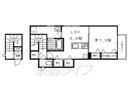 京阪電気鉄道鴨東線 神宮丸太町駅 徒歩23分 2階建 築10年(1LDK/2階)の間取り写真
