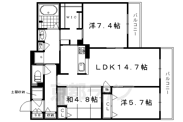 京都市烏丸線 北山駅(京都) 徒歩10分 2階建 築9年(3LDK/2階)の間取り写真