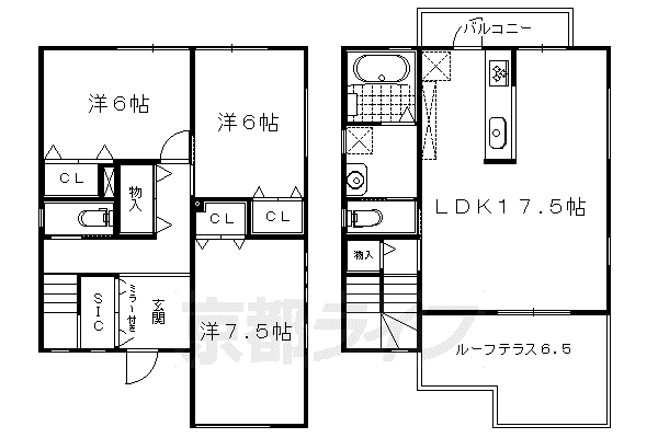 京都市烏丸線 松ケ崎駅(京都) 徒歩5分 2階建 築9年(3LDK)の間取り写真