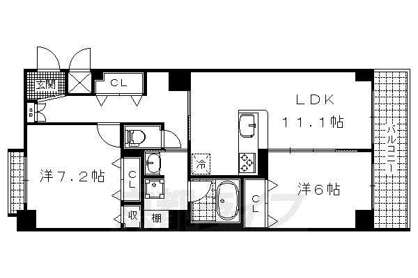 京阪電気鉄道鴨東線 神宮丸太町駅 徒歩13分 3階建 築8年(2LDK/3階)の間取り写真