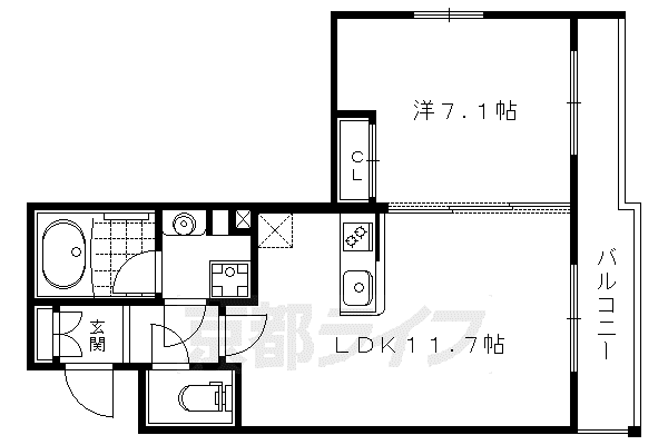 京阪電気鉄道鴨東線 出町柳駅 徒歩9分 4階建 築9年(1LDK/3階)の間取り写真
