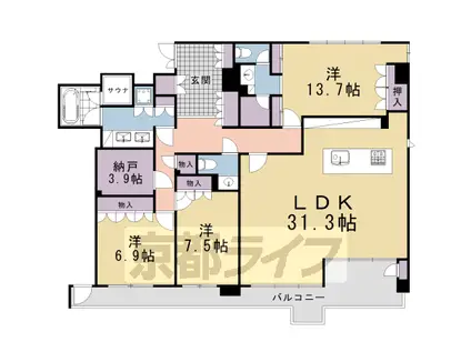京都市烏丸線 北山駅(京都) 徒歩3分 5階建 築8年(3SLDK/5階)の間取り写真