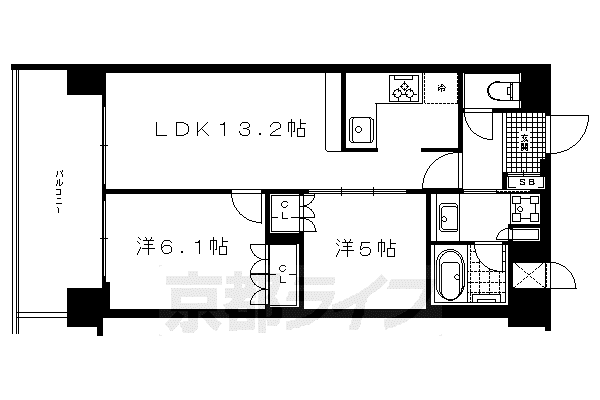 リーガル京都聖護院(2LDK/3階)の間取り写真
