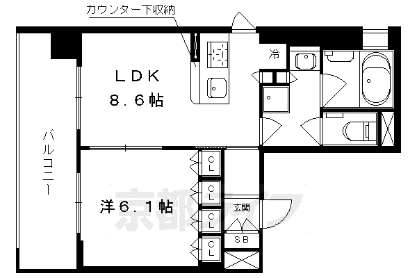 京阪電気鉄道鴨東線 神宮丸太町駅 徒歩8分 5階建 築8年(1LDK/3階)の間取り写真