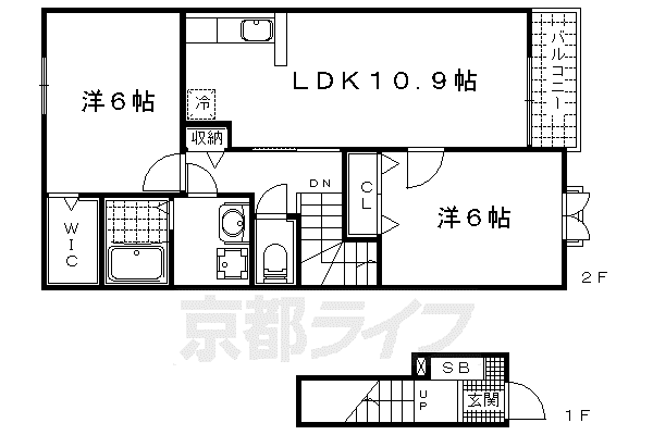 レイクともⅠ(2LDK/1階)の間取り写真