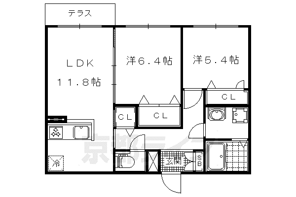京都市東西線 御陵駅 徒歩6分 2階建 築12年(2LDK/1階)の間取り写真