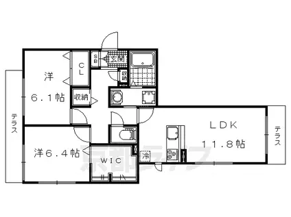 京都市東西線 東野駅(京都) 徒歩5分 3階建 築11年(2LDK/1階)の間取り写真