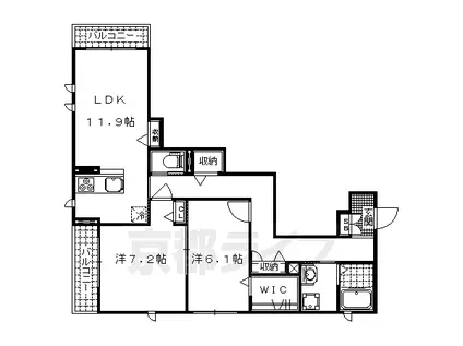京都市東西線 石田駅(京都市営) 徒歩13分 3階建 築10年(2LDK/2階)の間取り写真