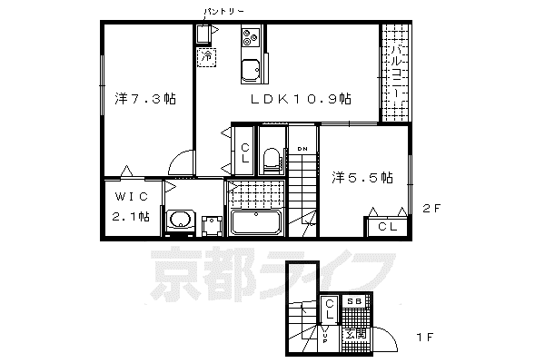 京都市東西線 小野駅(京都) 徒歩3分 2階建 築11年(2LDK/2階)の間取り写真