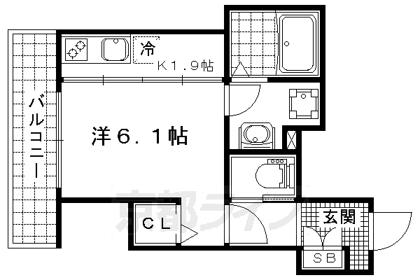 東海道本線 山科駅 徒歩3分 3階建 築11年(1K/2階)の間取り写真