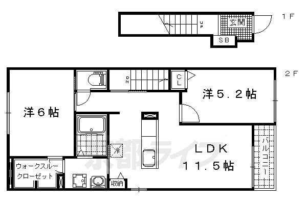 パレス堅田(2LDK/1階)の間取り写真