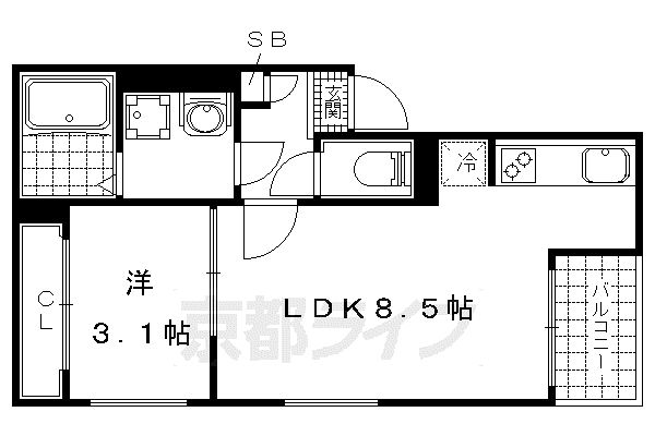 東海道本線 山科駅 徒歩13分 3階建 築9年(1LDK/3階)の間取り写真