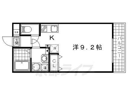 京阪電気鉄道京津線 四宮駅 徒歩3分 4階建 築9年(1K/2階)の間取り写真