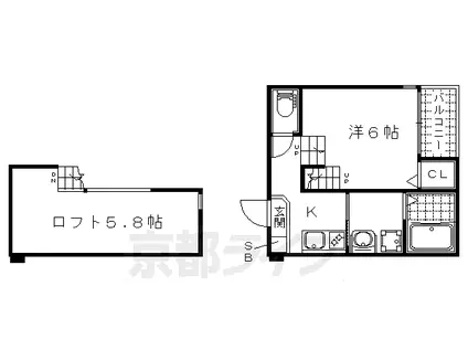 京都市東西線 東野駅(京都) 徒歩7分 2階建 築8年(1K/1階)の間取り写真