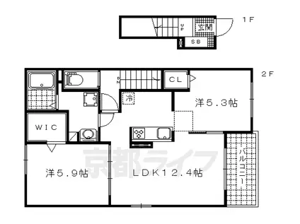 京都市東西線 石田駅(京都市営) 徒歩20分 2階建 築7年(2LDK/2階)の間取り写真