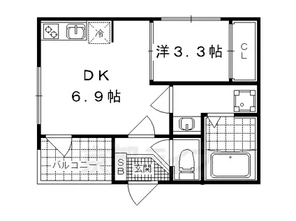 京都市東西線 東野駅(京都) 徒歩5分 3階建 築7年(1DK/3階)の間取り写真