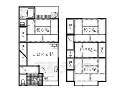 京都市烏丸線 十条駅(京都市営) 徒歩9分 2階建 築48年(4DK)の間取り写真