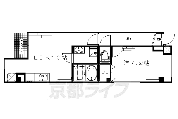近鉄京都線 竹田駅(京都) 徒歩17分 3階建 築11年(1LDK/3階)の間取り写真