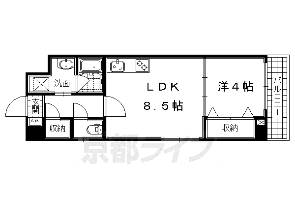 近鉄京都線 桃山御陵前駅 徒歩3分 4階建 築11年(1LDK/3階)の間取り写真