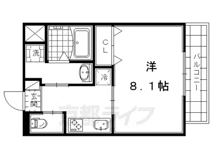 近鉄京都線 伏見駅(京都) 徒歩6分 2階建 築10年(1K/1階)の間取り写真