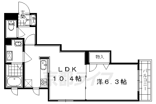 京都市烏丸線 くいな橋駅 徒歩8分 3階建 築11年(1LDK/3階)の間取り写真