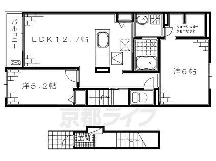 京阪電気鉄道京阪線 石清水八幡宮駅 徒歩27分 2階建 築9年(2LDK/2階)の間取り写真