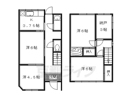 京都市烏丸線 くいな橋駅 徒歩4分 2階建 築54年(4K)の間取り写真