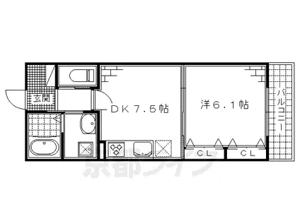 京阪電気鉄道宇治線 観月橋駅 徒歩8分 3階建 築8年(1DK/2階)の間取り写真