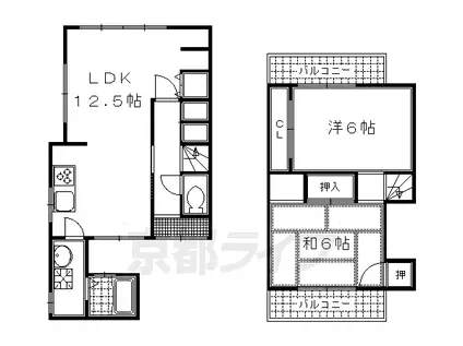京阪電気鉄道京阪線 淀駅 徒歩6分 2階建 築54年(2LDK)の間取り写真