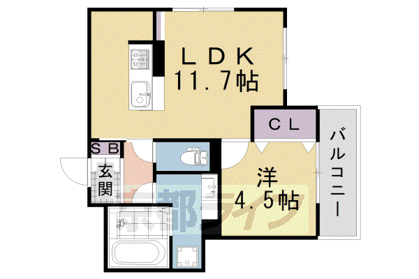 京阪電気鉄道京阪線 淀駅 徒歩5分 3階建 築8年(1LDK/2階)の間取り写真
