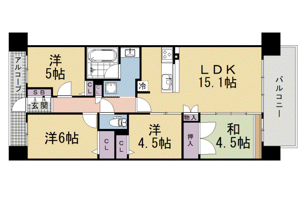 京都市東西線 六地蔵駅(京都市営) 徒歩3分 7階建 築7年(4LDK/2階)の間取り写真