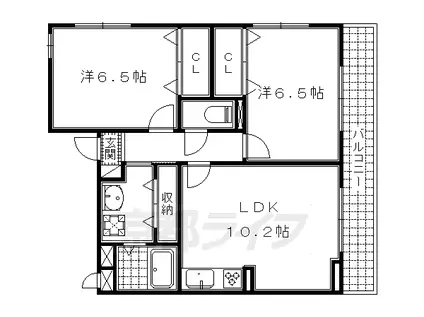 近鉄京都線 伏見駅(京都) 徒歩24分 3階建 築7年(2LDK/2階)の間取り写真