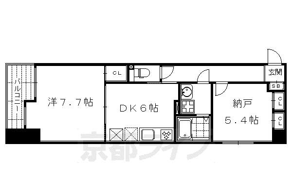 京都市烏丸線 烏丸御池駅 徒歩6分 5階建 築13年(1SDK/3階)の間取り写真
