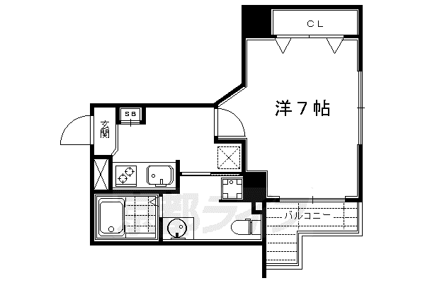 阪急電鉄京都線 大宮駅(京都) 徒歩8分 5階建 築12年(1K/2階)の間取り写真