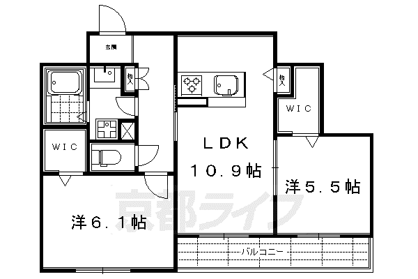 京都市烏丸線 烏丸御池駅 徒歩7分 3階建 築11年(2LDK/2階)の間取り写真